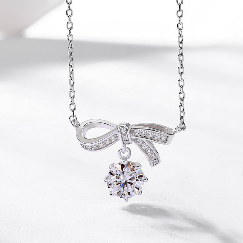 925 Ayar Moissanite Taşlı Fiyonk Kolye