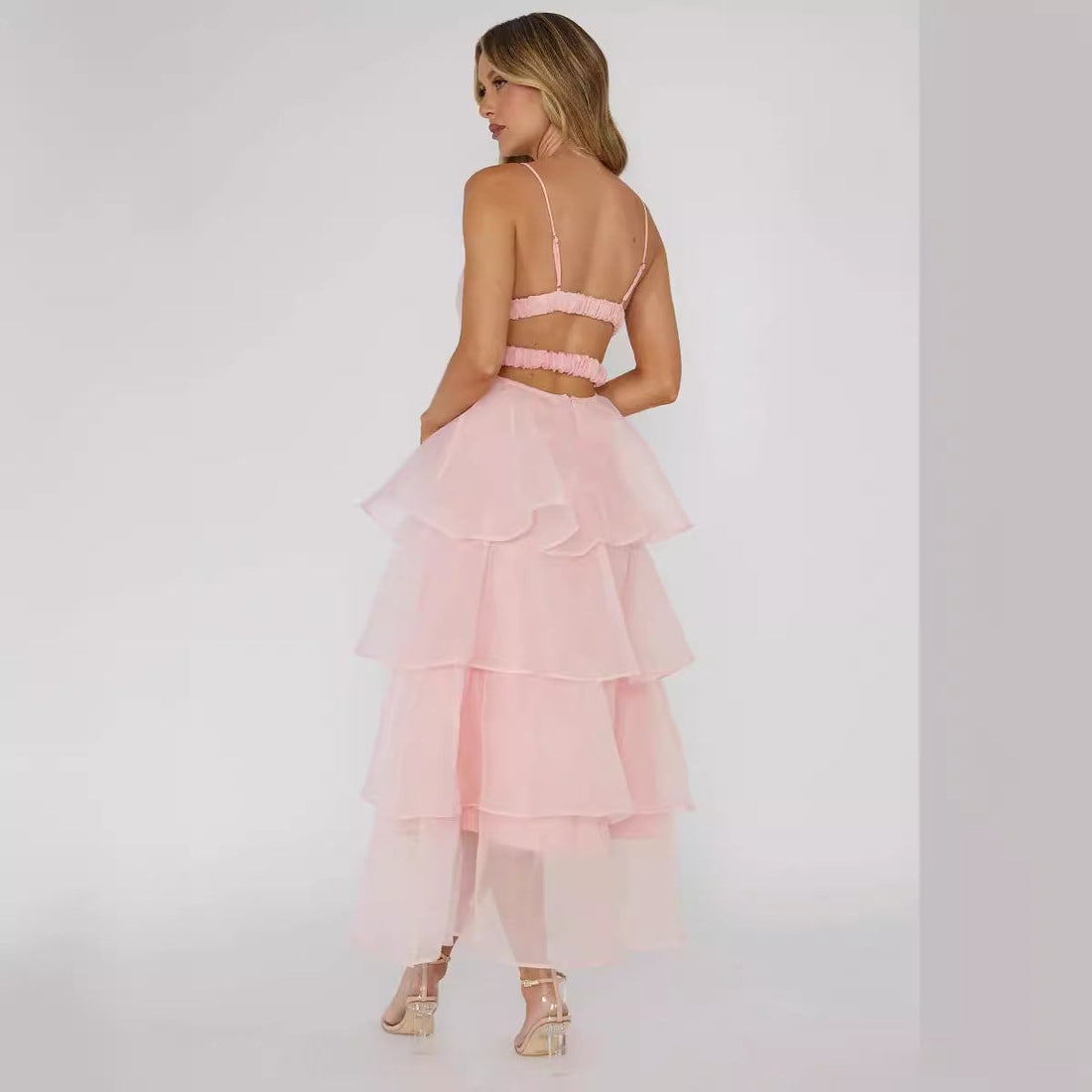 Shayla Uzun Elbise Pembe