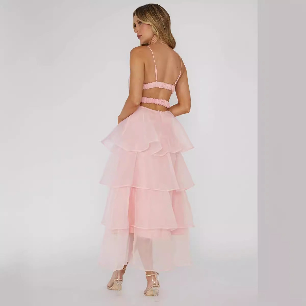Shayla Uzun Elbise Pembe