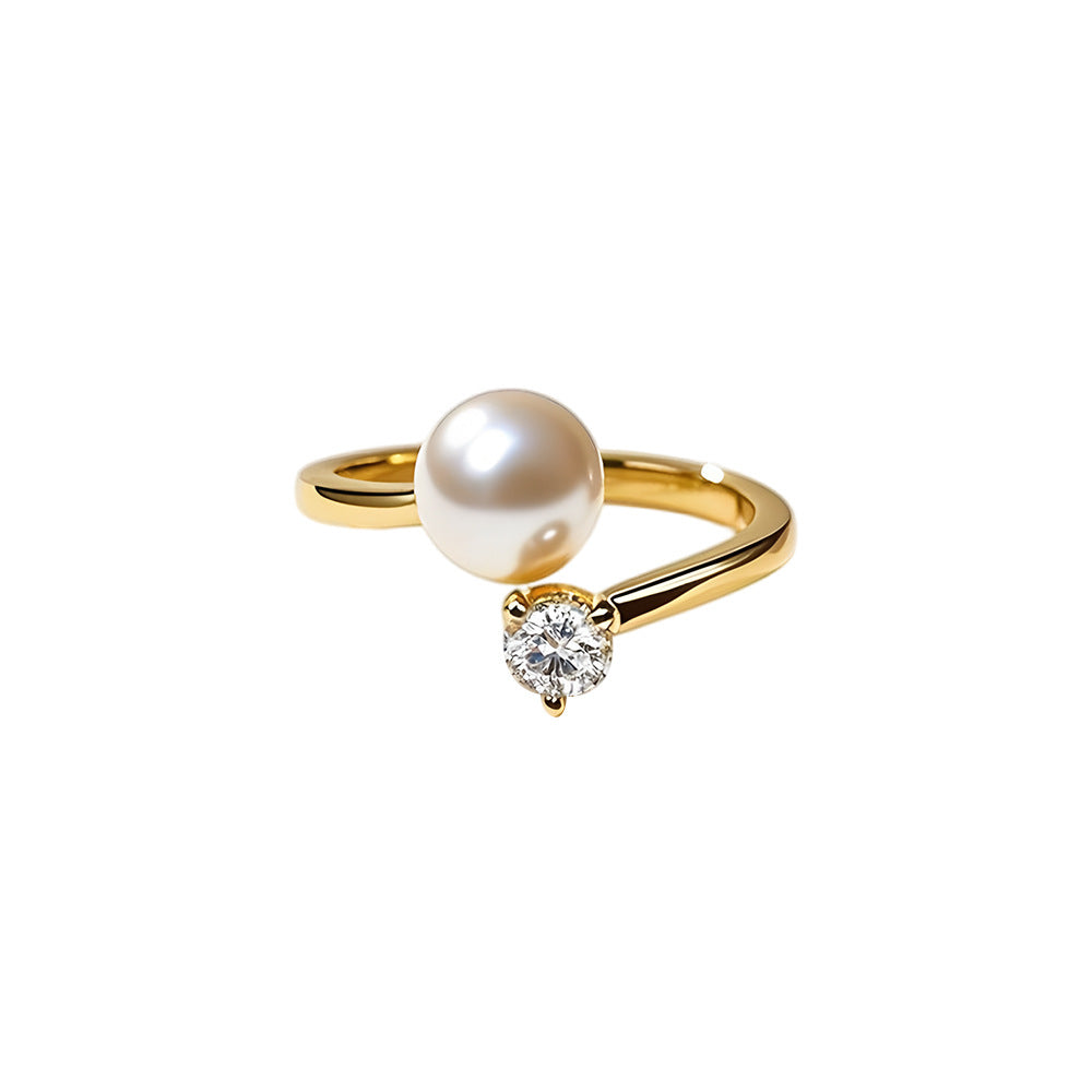 S925 Ayar İnci  Moissanite Taşlı Ayarlanabilir Yüzük