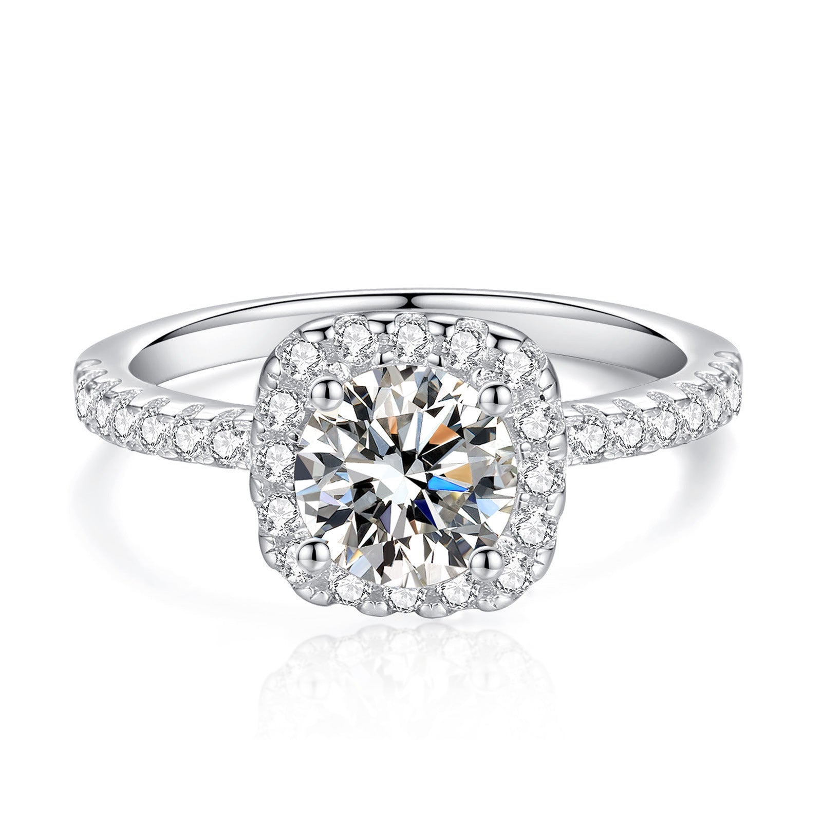 925 Ayar Moissanite Halo Işıltılı Taşlı Yüzük – Zarif ve Göz Alıcı