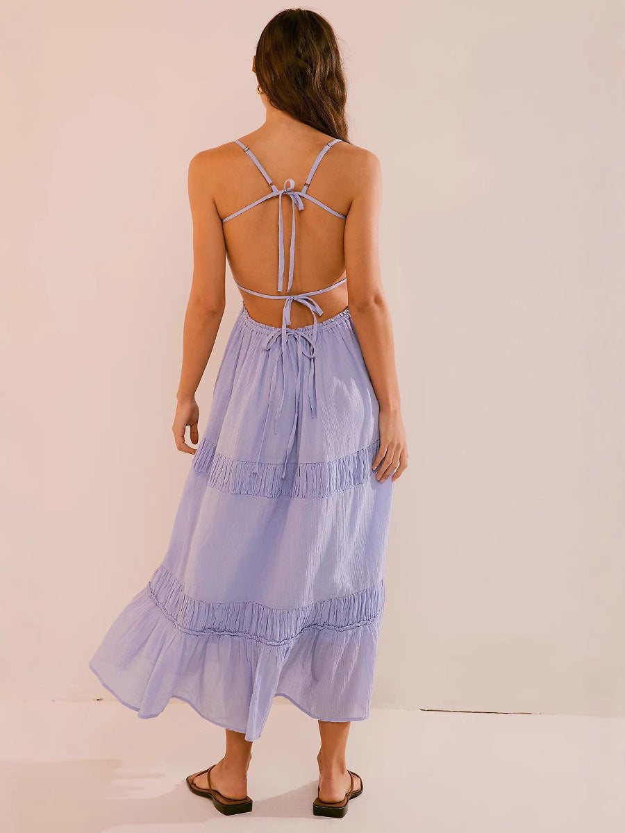 ruched layered dress Sky Blue Ruched Tiered Sleeveless Maxi Dress