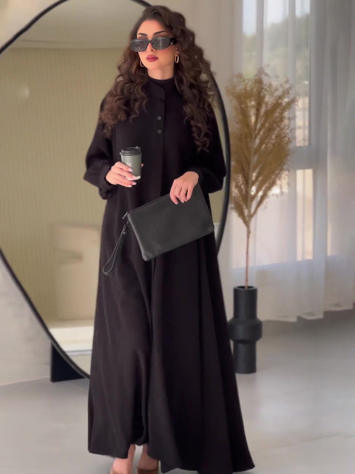 Alisora Minimal Oversize Siyah Uzun Elbise