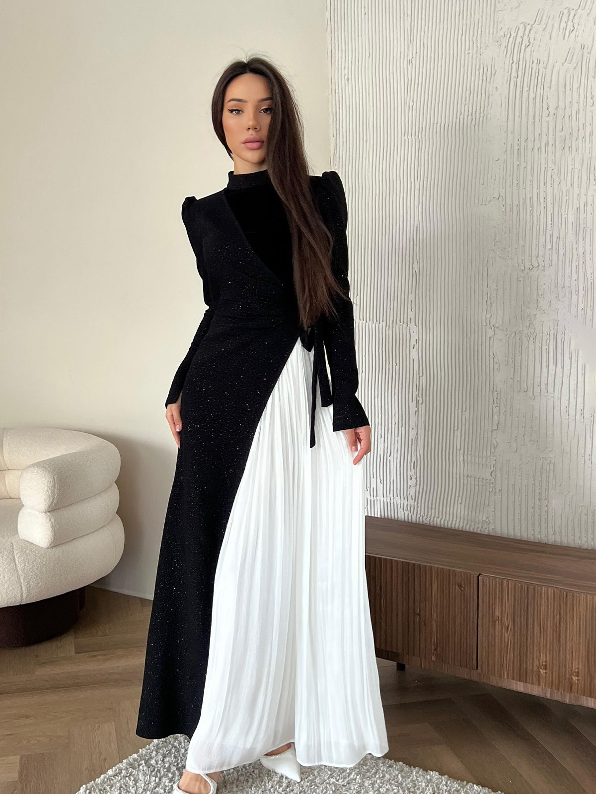 Alisora Siyah Beyaz Kontrast  Elbise