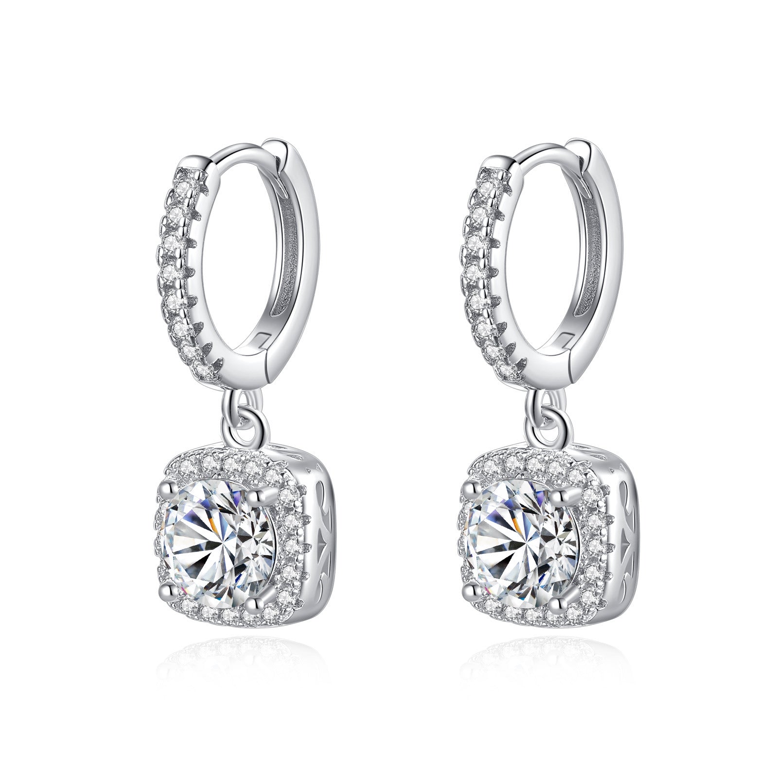 Moissanite Kare Çanta Tasarımlı 925 Ayar Küpe