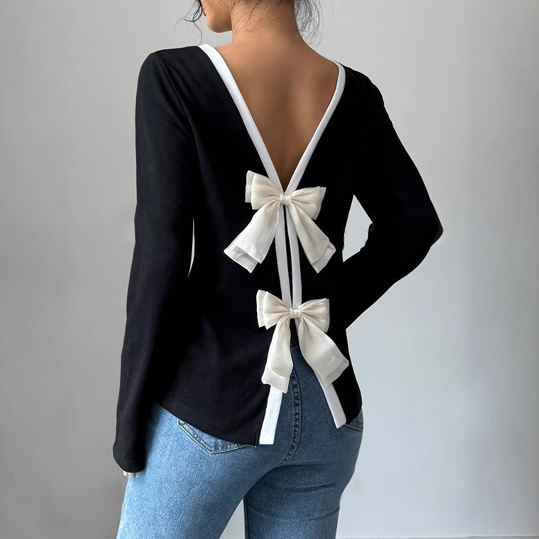 Siyah Basic Uzun Kollu Bluz (Beyaz Yaka Detaylı)