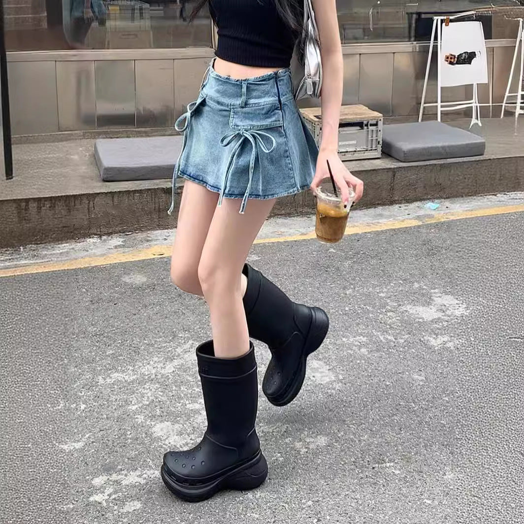 Fiyonklu Mini Kot Etek