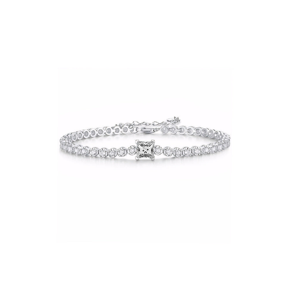 S925 Gümüş Moissanite Prenses Kare Taşlı Bileklik Avrupa & Amerikan Tarzı