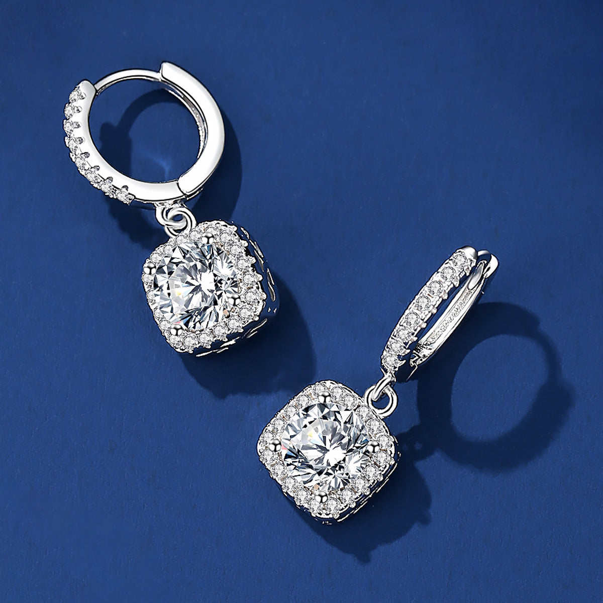Moissanite Kare Çanta Tasarımlı 925 Ayar Küpe