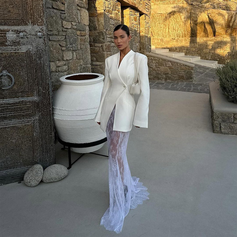 Alisora PureAura™ Asimetrik Kesim Beyaz Blazer Ceket