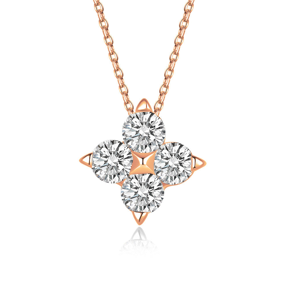🧿 Şansın Işıltısı – 925 Ayar Gümüş Moissanite Dört Yapraklı Yonca Kolye