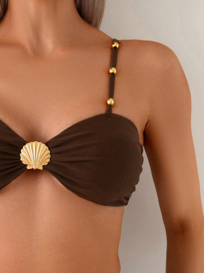 Düz Renk Askılı Tüp Üst Bikini