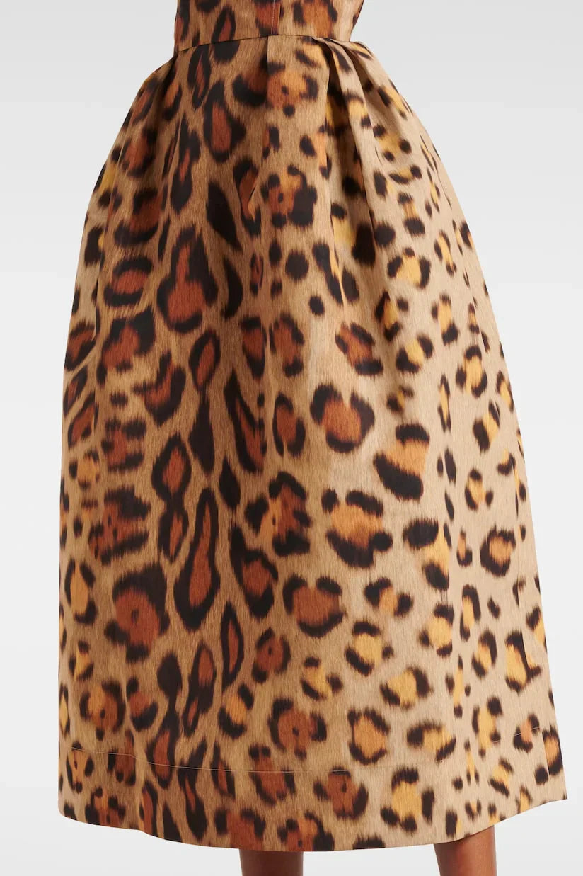 Leopar Desenli Büstiyer Midi Elbise