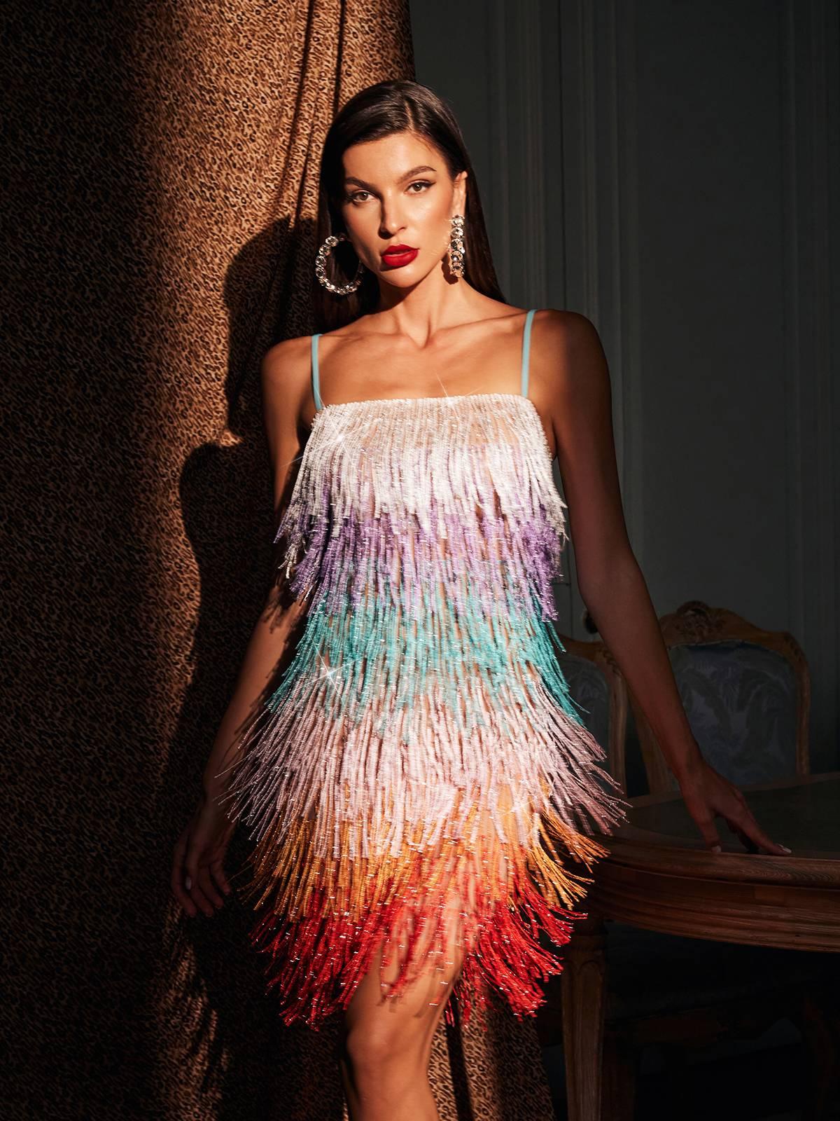 Pamina Spaghetti Glitter Tassel Mini Dress – ALİSORA