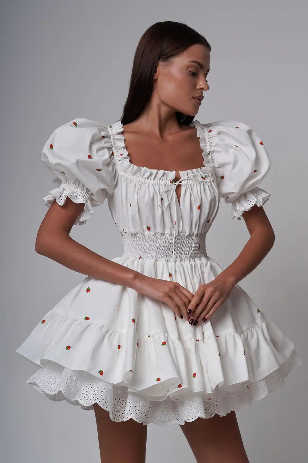 Rebecca Baskılı Puf Kollu Mini Elbise