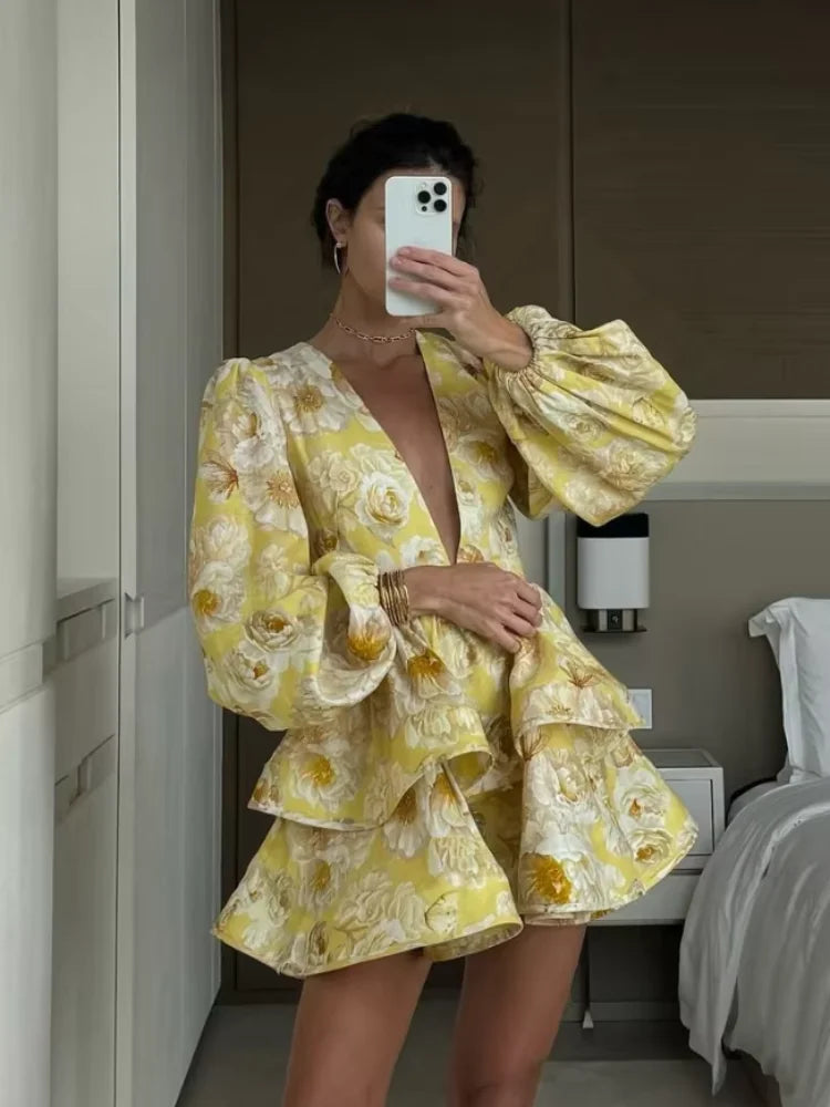 Raelynn Çiçekli Volanlı Mini Elbise