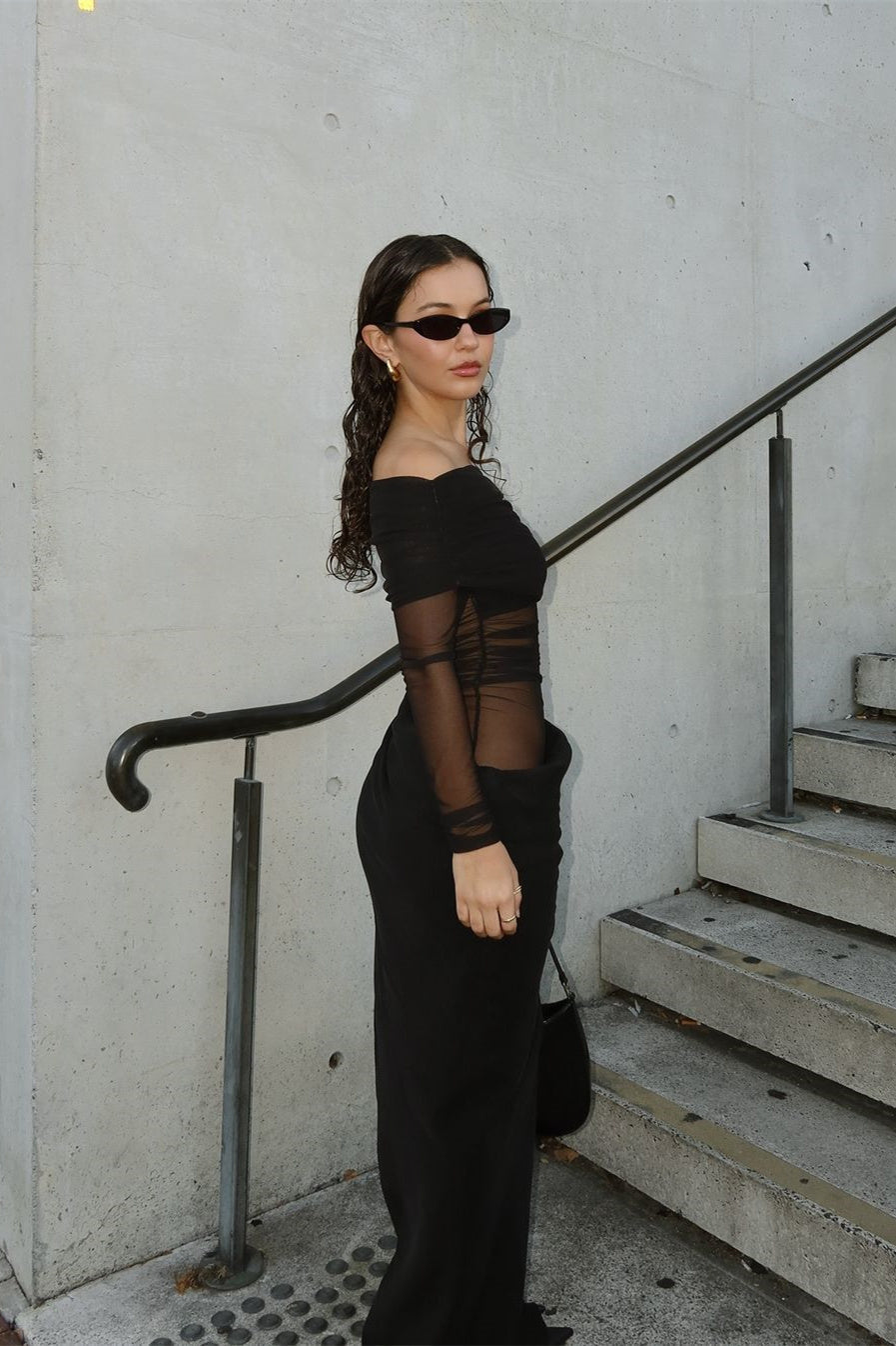 Lillian Omuz Açık Şeffaf Uzun Dosya Elbise