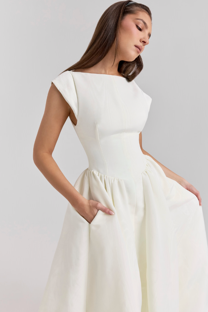 Anastasia Saten Midi Elbise
