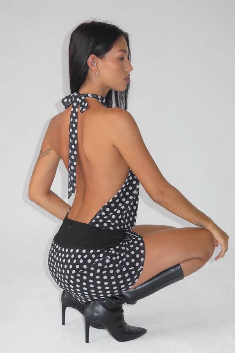 Valina Basic Polka Siyah Mini Elbise