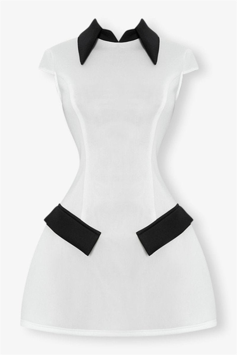 Adela Kısa Kollu Kontrast Polyester Mini Elbise