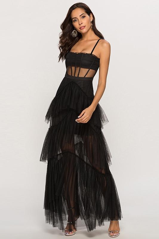 Arlene Korseli Fileli Slip Maxi Elbise