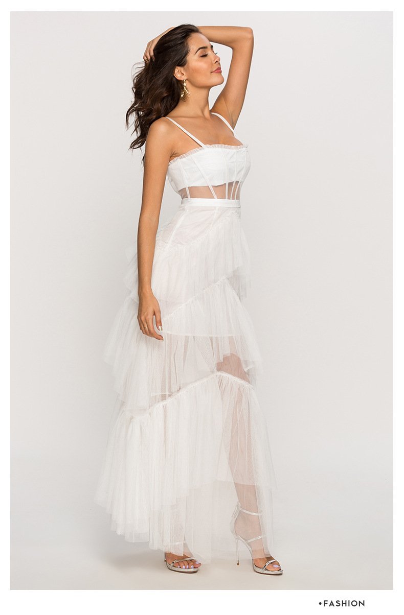 Arlene Korseli Fileli Slip Maxi Elbise