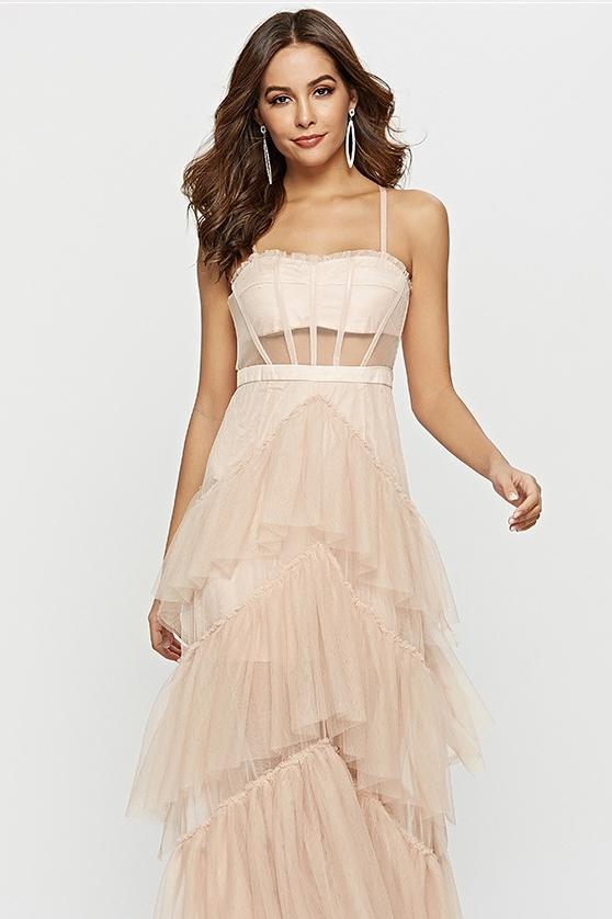 Arlene Korseli Fileli Slip Maxi Elbise