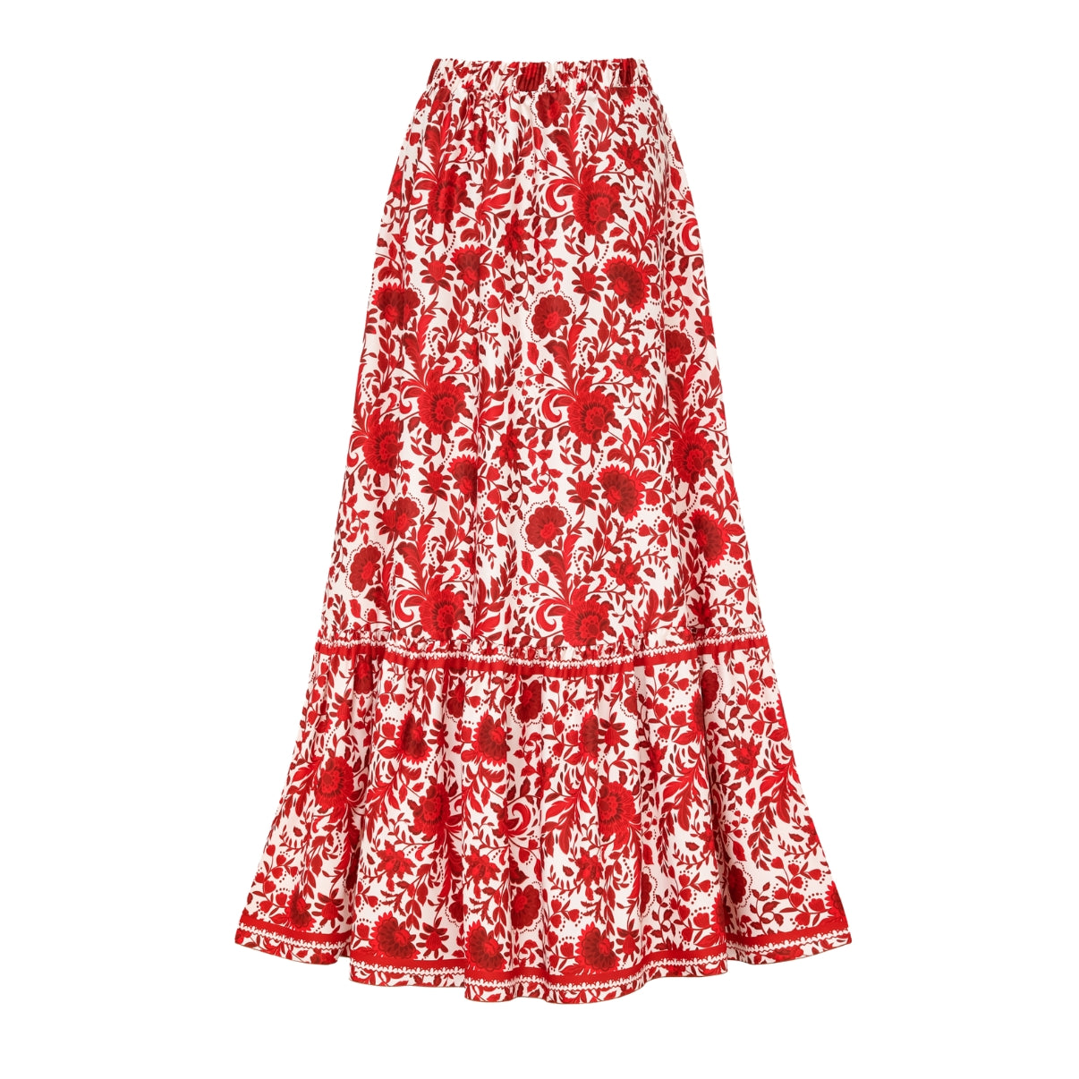 Bandeau Fırfırlı Kırmızı Çiçek Silueti Mayo-Pareo