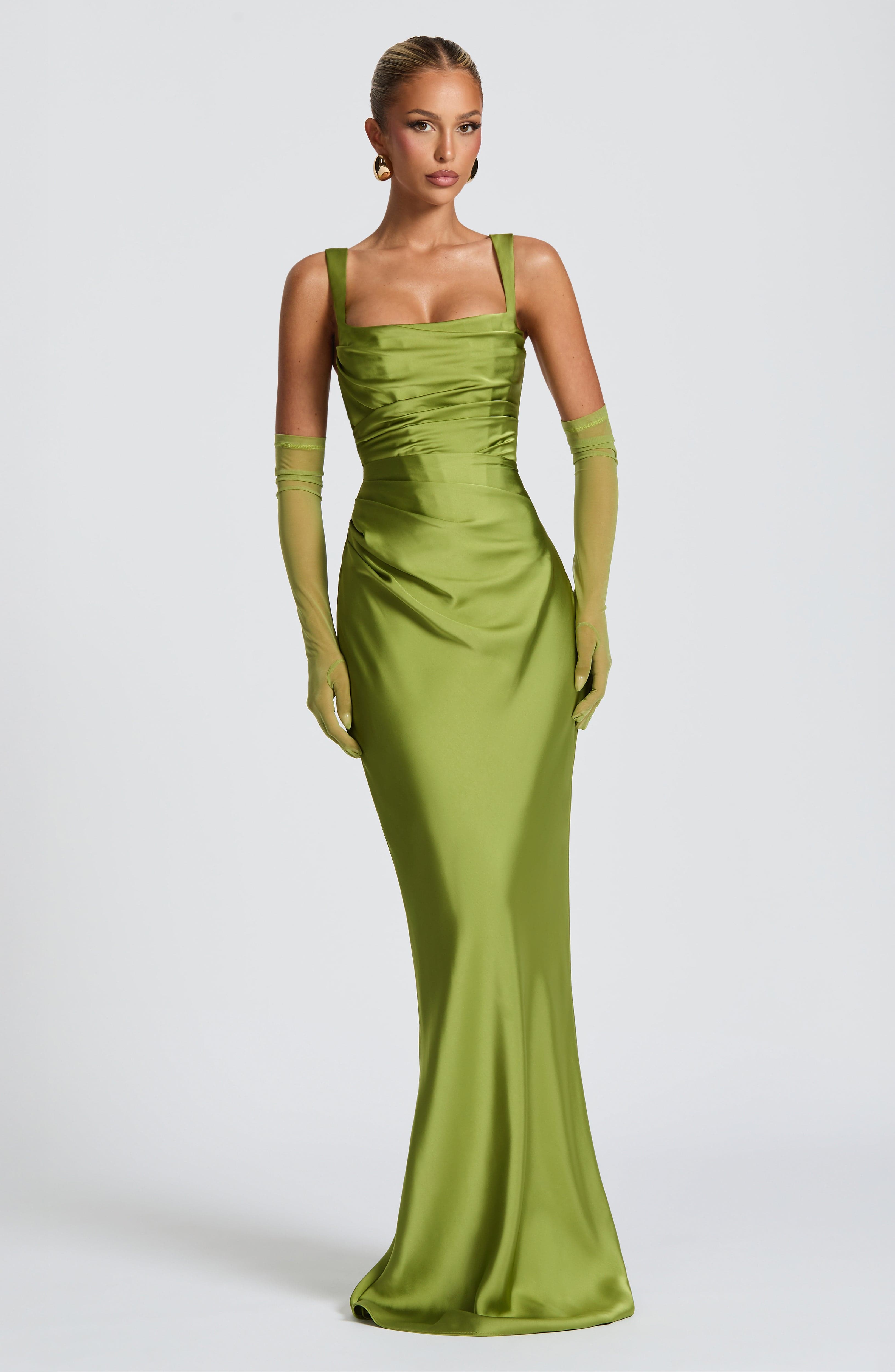 formal olive green maxi dress Burgundy Satin Bridesmaid Dress Sheath Floor-Length