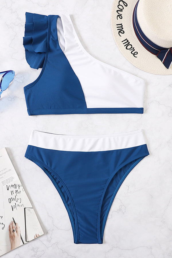 Şık Sade Tek Omuz Blok Renk Bikini Mayo
