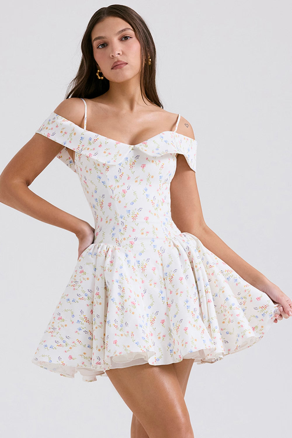 Elida Ballerina Pembe Omuz Açık Mini Elbise