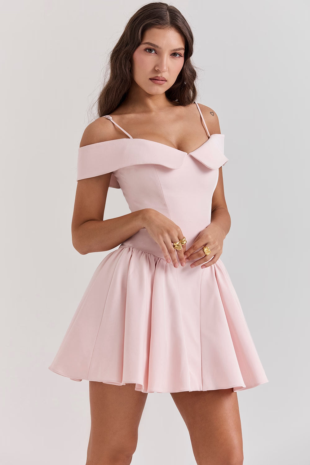 Elida Ballerina Pembe Omuz Açık Mini Elbise