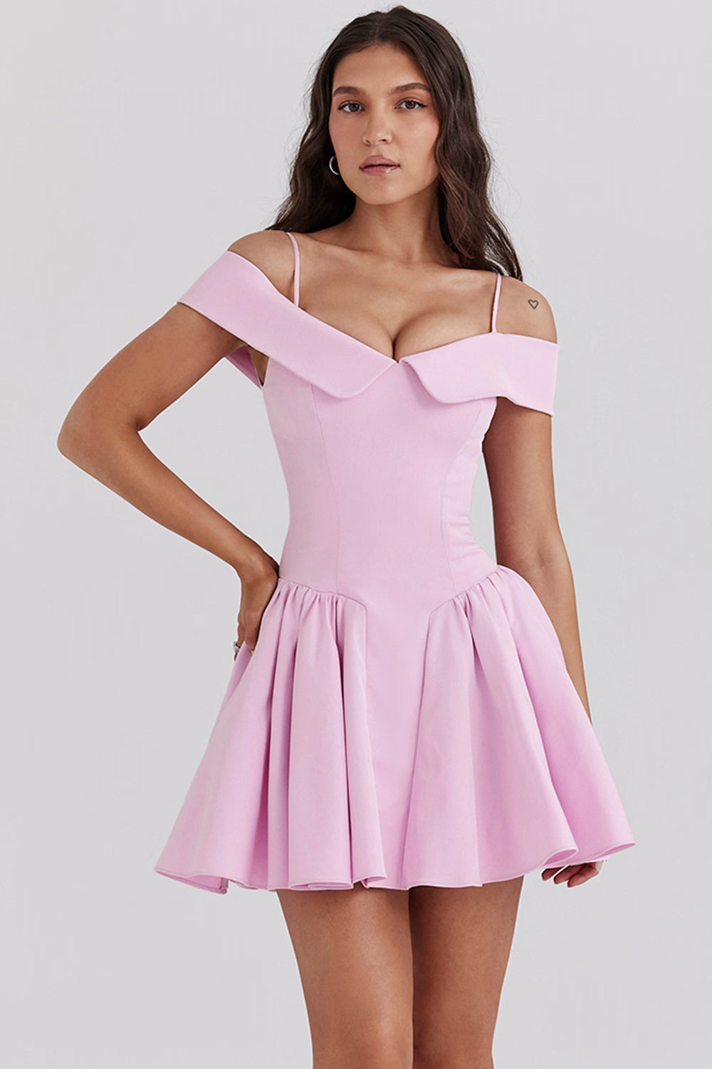 Elida Ballerina Pembe Omuz Açık Mini Elbise