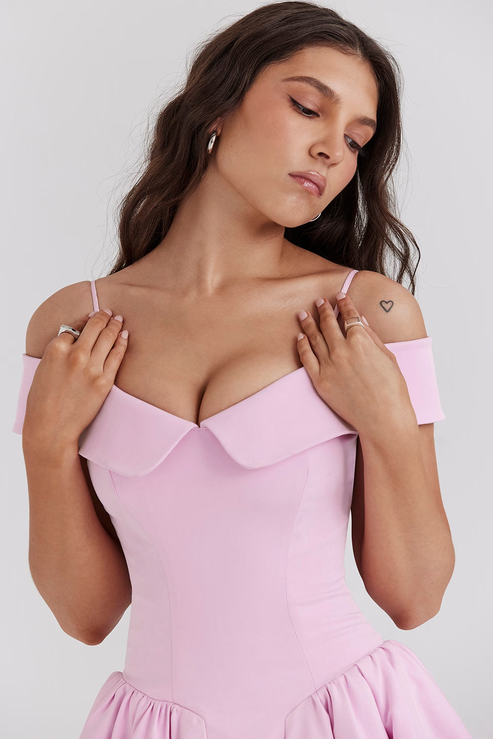 Elida Ballerina Pembe Omuz Açık Mini Elbise
