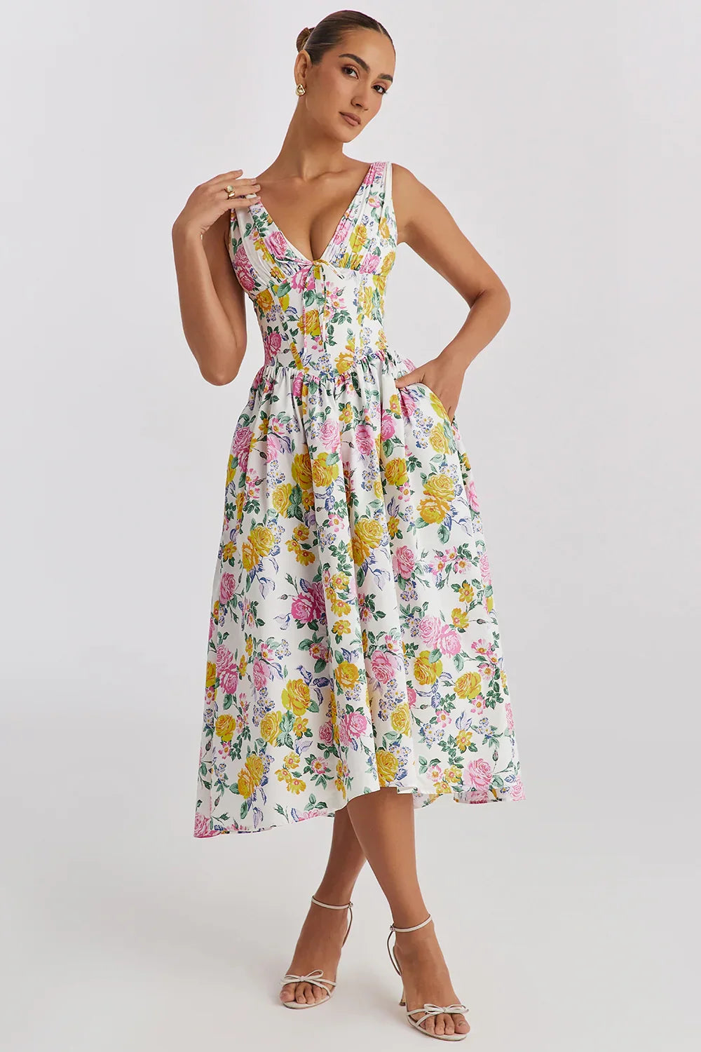 Ariana V Yaka Korseli Flare Midi Elbise