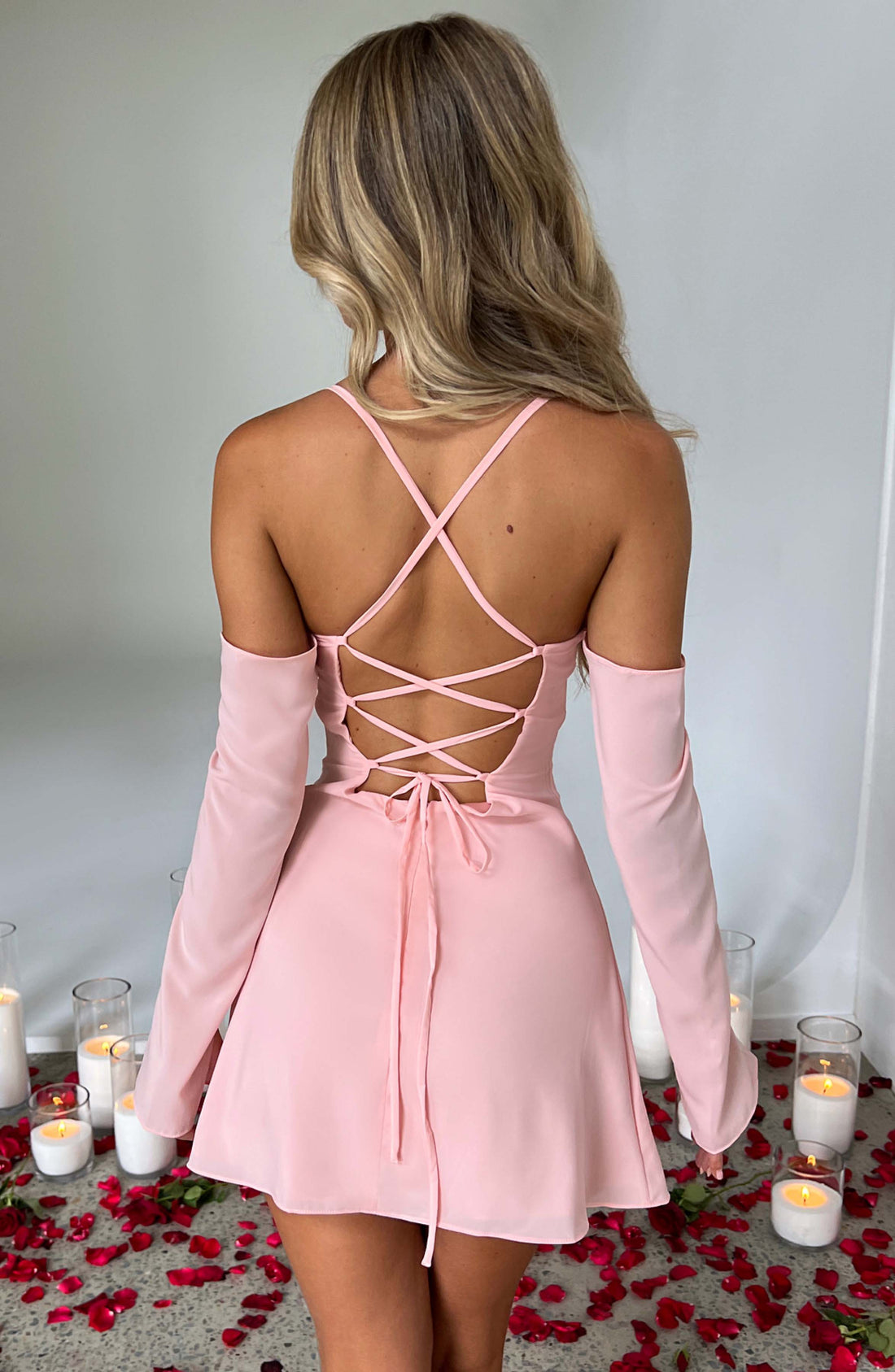 Askılı Mini Elbise - Pembe