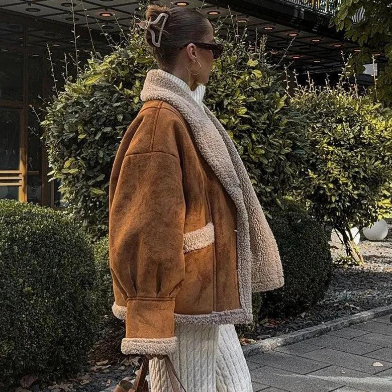 Kürklü Kahverengi Oversize Mont