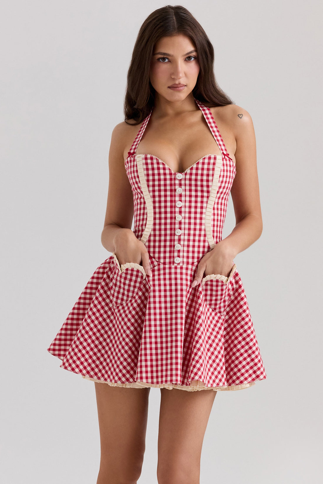 Heidi Gingham Pamuklu Askılı Mini Elbise