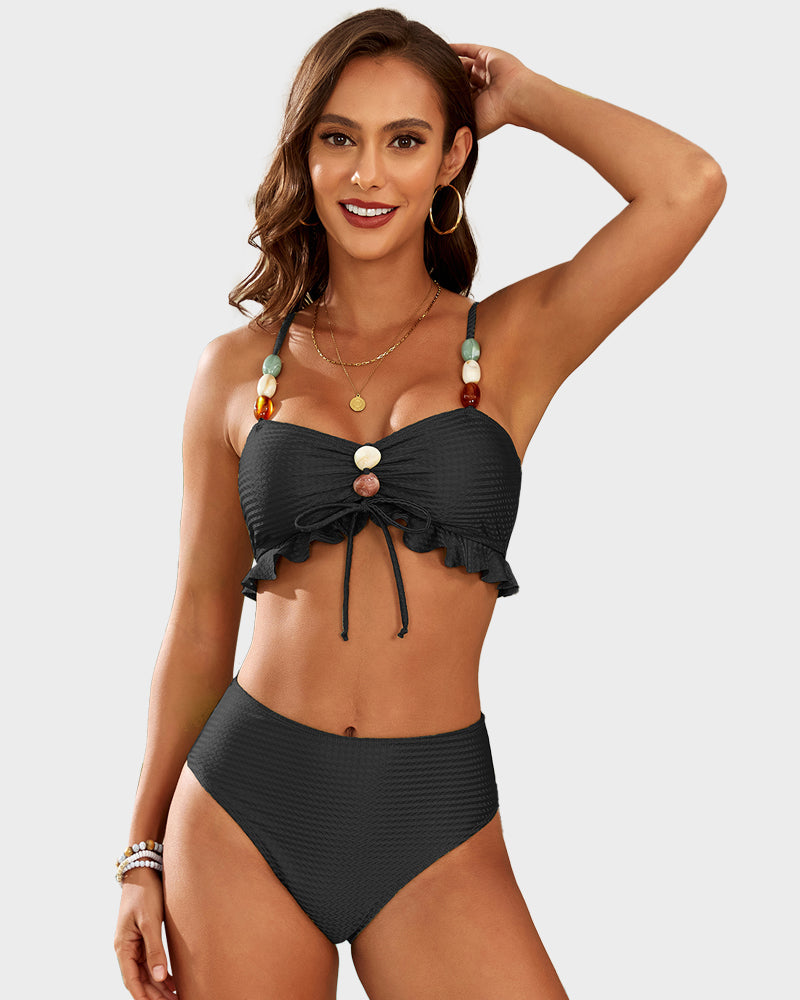 Şık Boncuklu Saten Bikini Takımı