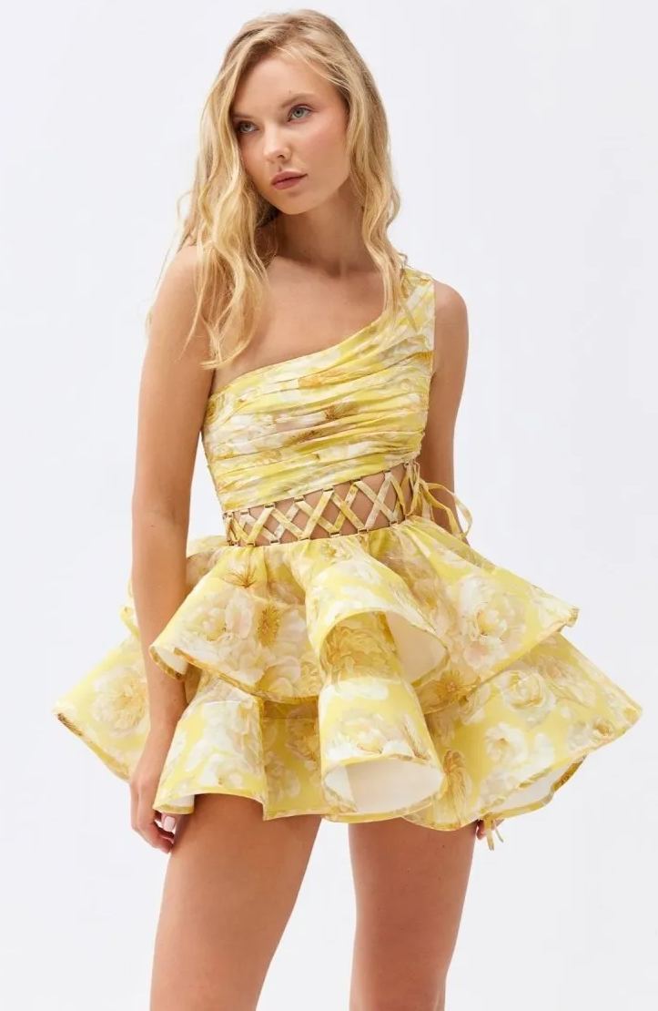 chiffon one shoulder short dress Chocolate PrettyLittleThing Chiffon One Shoulder Cut Out Mini Dress