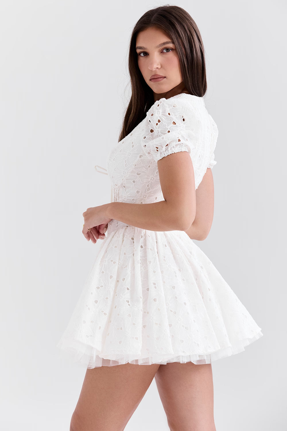 Imani Buttercup Vintage Çiçek Desenli Pileli Pamuklu Mini Elbise