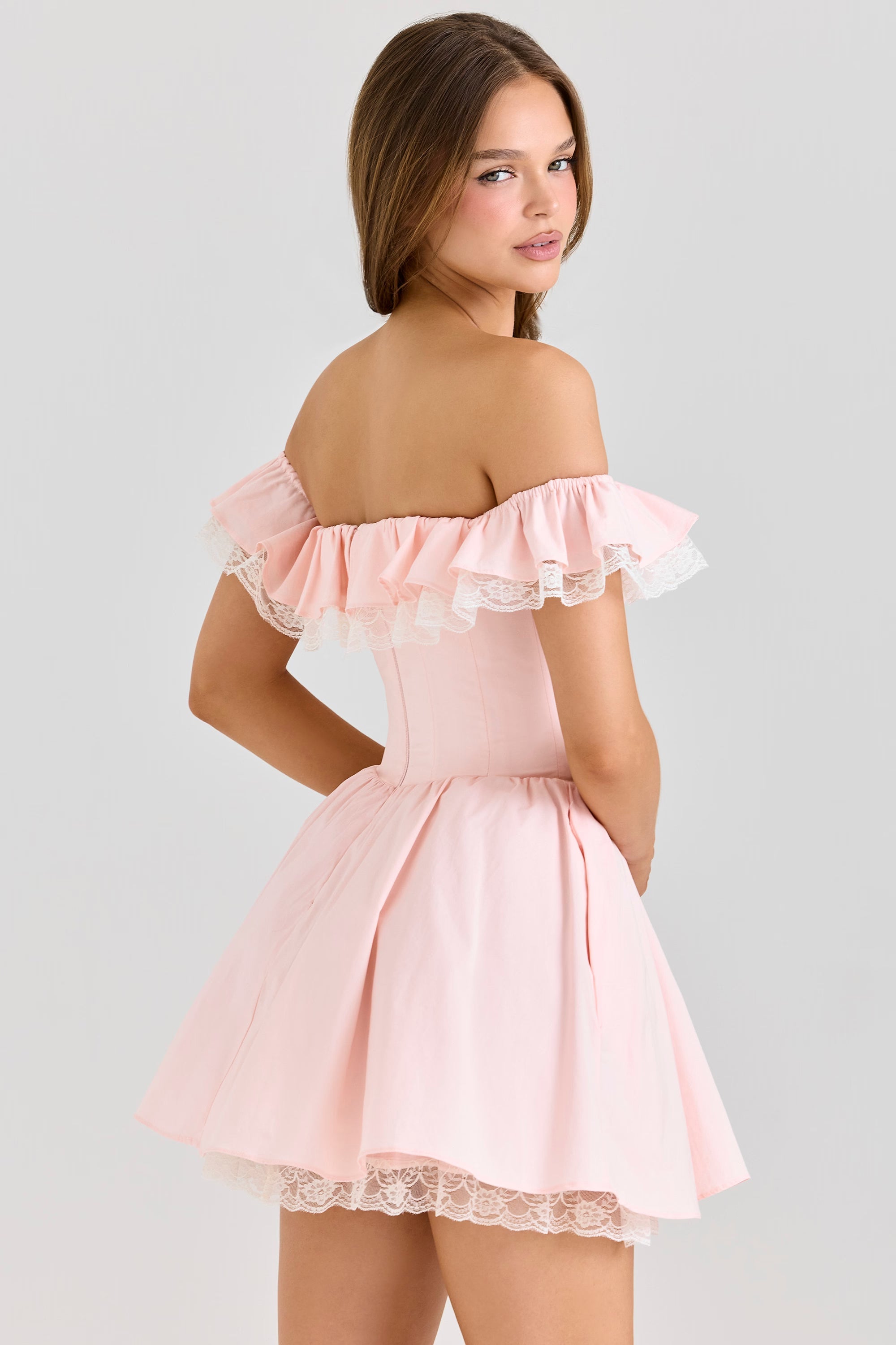 Pembe Streç Pamuklu Omuzdan Askılı Korse Mini Elbise