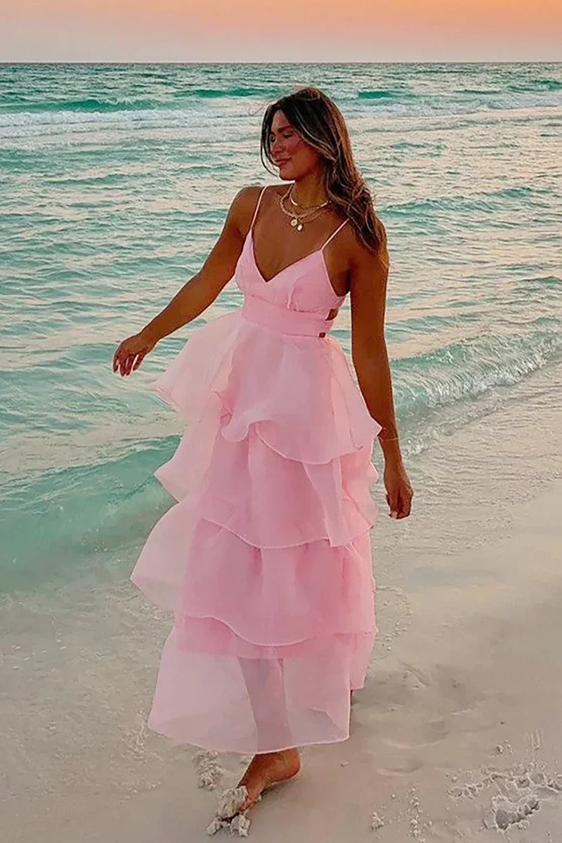 Shayla Uzun Elbise Pembe