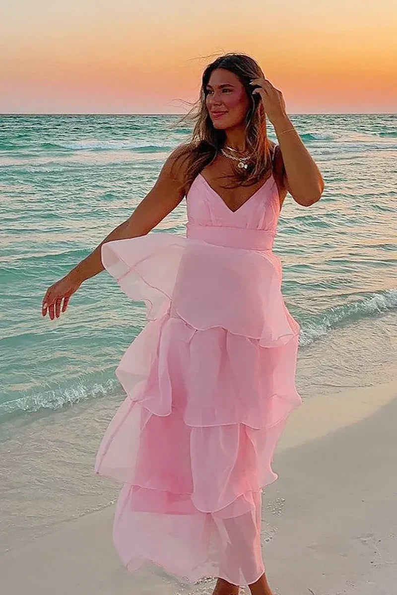 Shayla Uzun Elbise Pembe