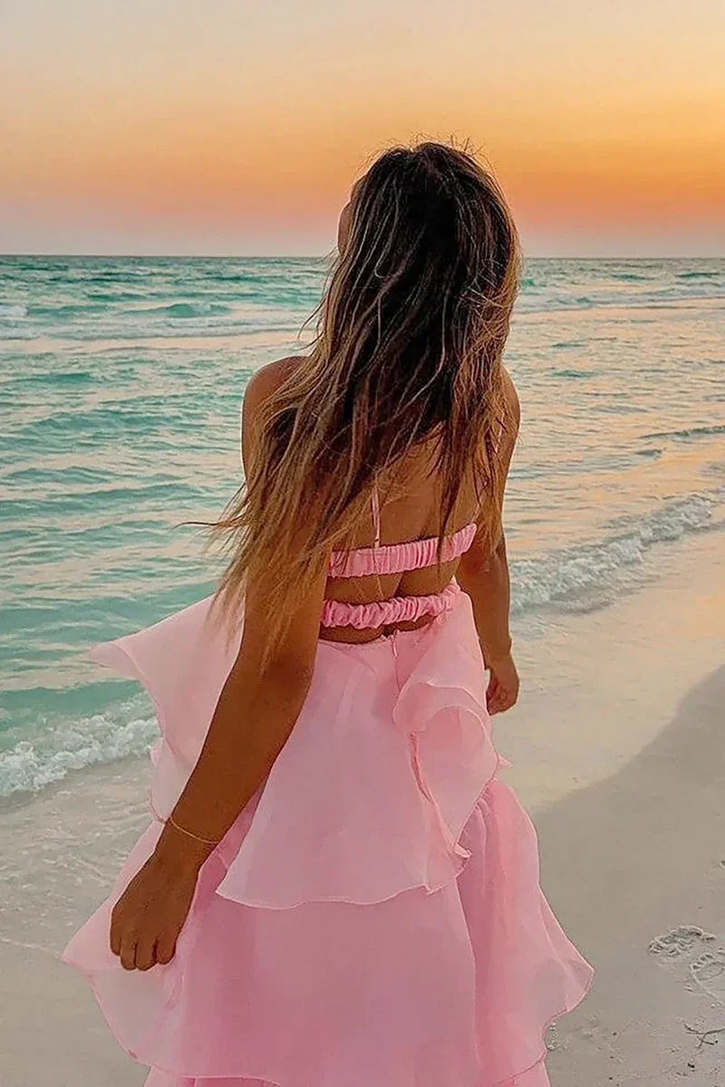 Shayla Uzun Elbise Pembe