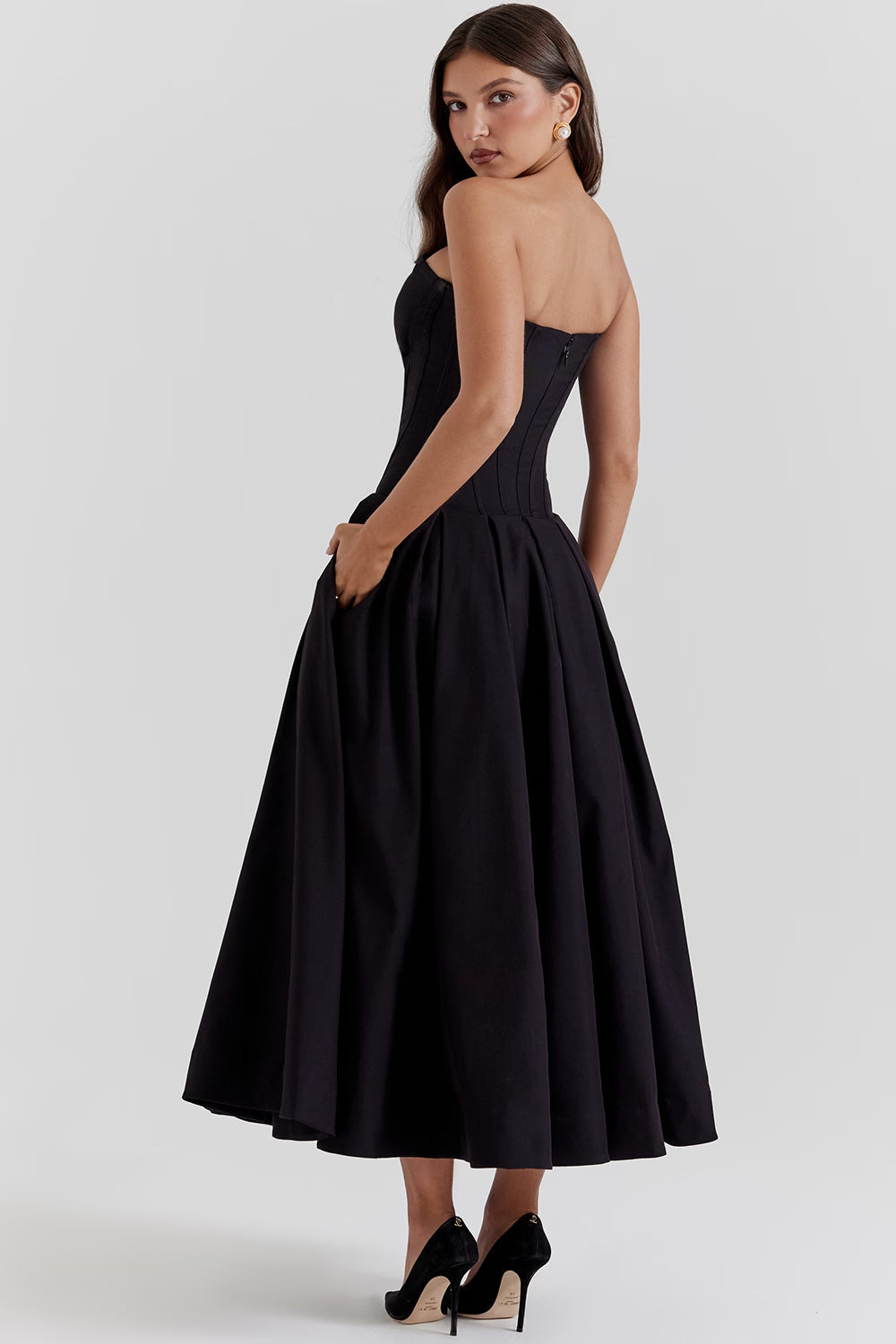 Lady Black Strapless Midi Elbise