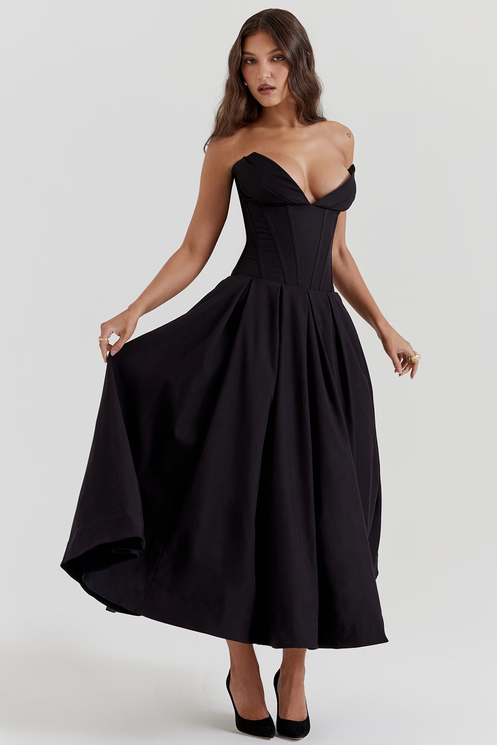 Lady Black Strapless Midi Elbise