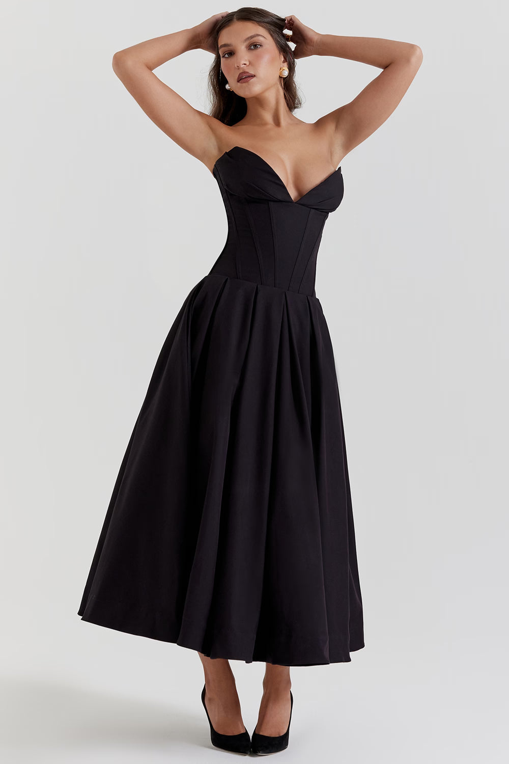 Lady Black Strapless Midi Elbise