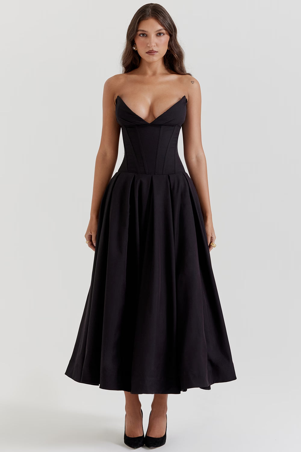 Lady Black Strapless Midi Elbise