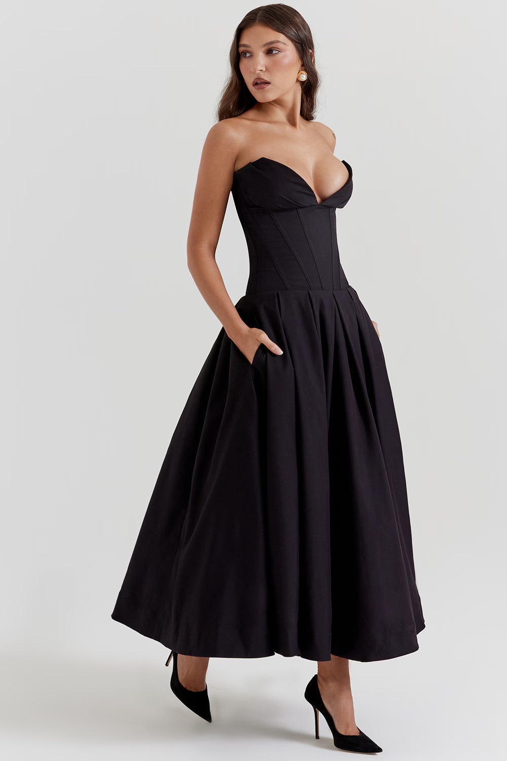 Lady Black Strapless Midi Elbise